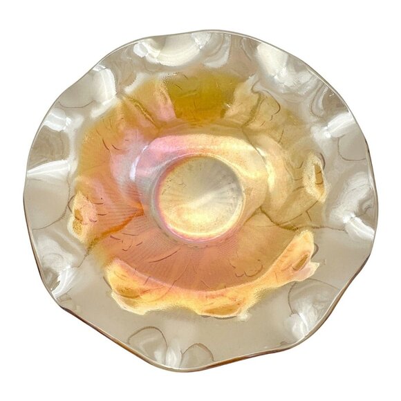 Vintage Jeannette Carnival Glass Bowl 12 in Iris And Herringbone Marigold - Picture 4 of 5